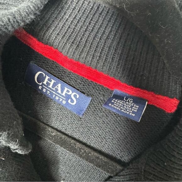 CHAPS / black white red polar bear fair isle button up sweater / L - Picture 4 of 7